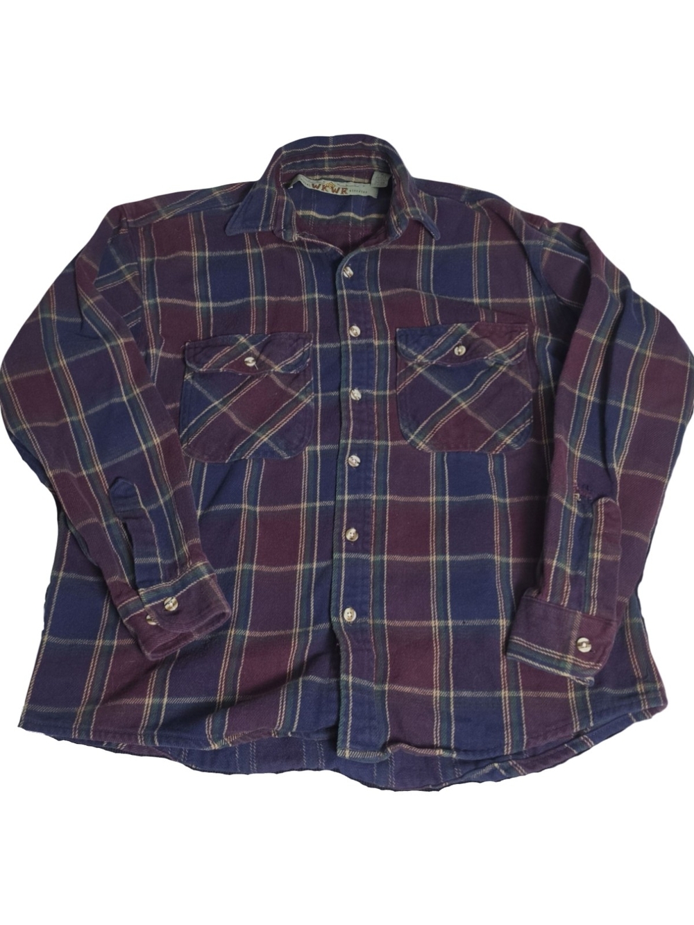 Vintage 1980s Anchor Blue WKWR Workwear Heavy Flannel Shirt Men's L Purple Blue